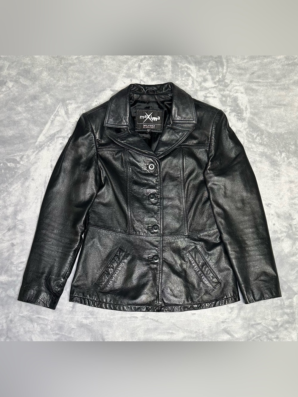 Vintage Maxima Wilsons Leather Black Button Jacket Women's M Pockets